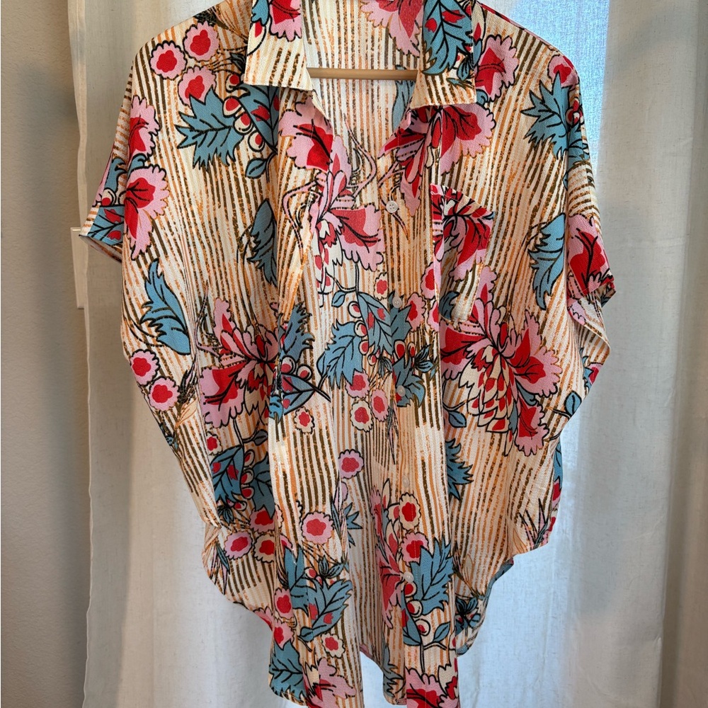 Cupshe Vibrant Floral Button Down Shirt/Swim Coverup